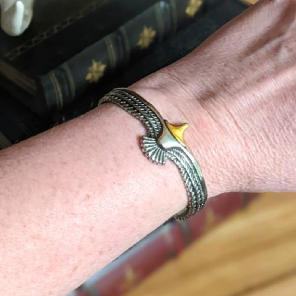 NWT Unisex Two Tone Indian Eagle Wings Cuff Bracelet